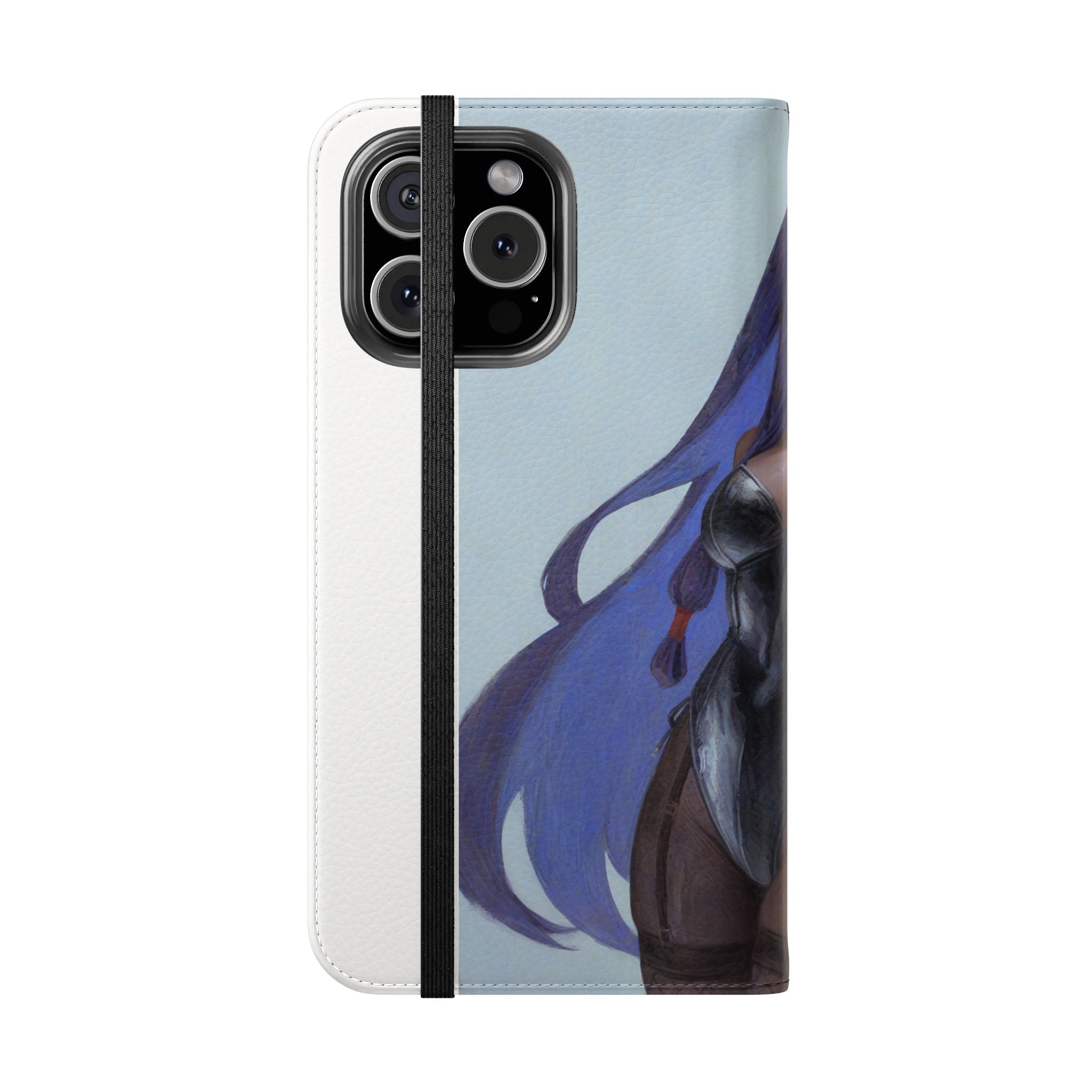 Anime Bunny Girl Flip Case - Purple Long-Haired Character Phone Wallet