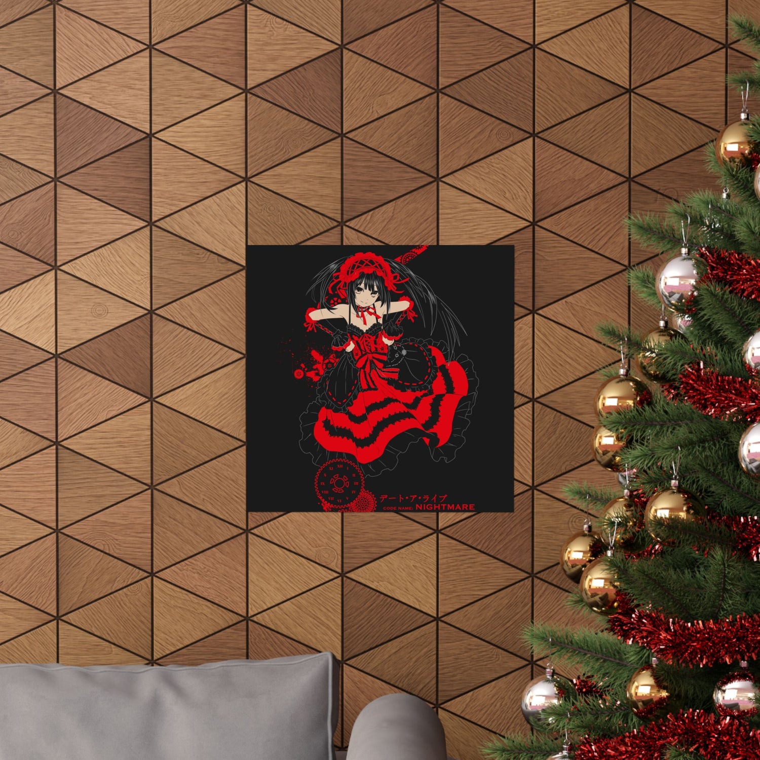 Anime Gothic Poster — Red &amp; Black Kurumi Nightcore Matte Vertical Print