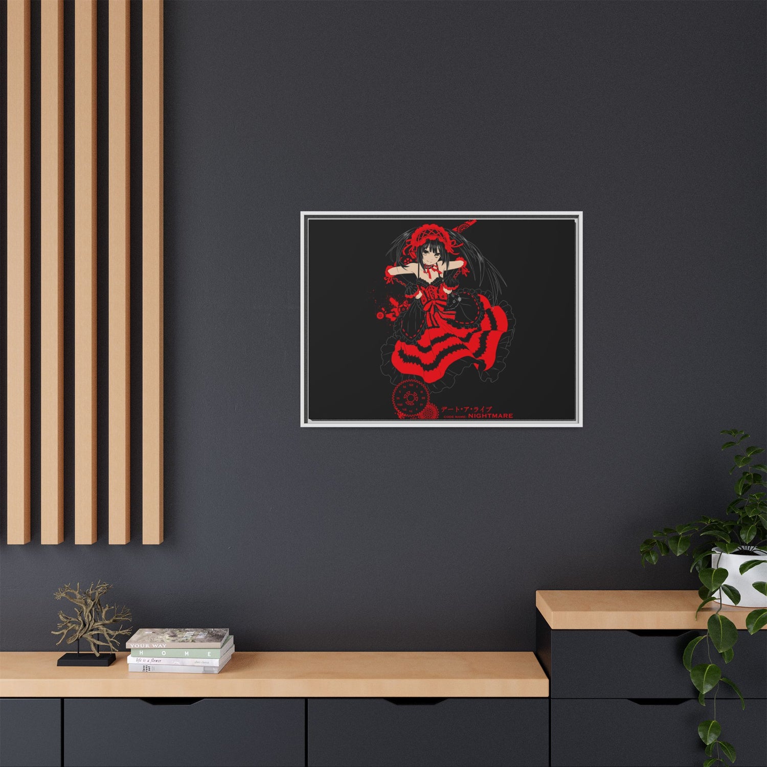 Anime Warrior Red Black Matte Canvas Print — Framed Wall Art