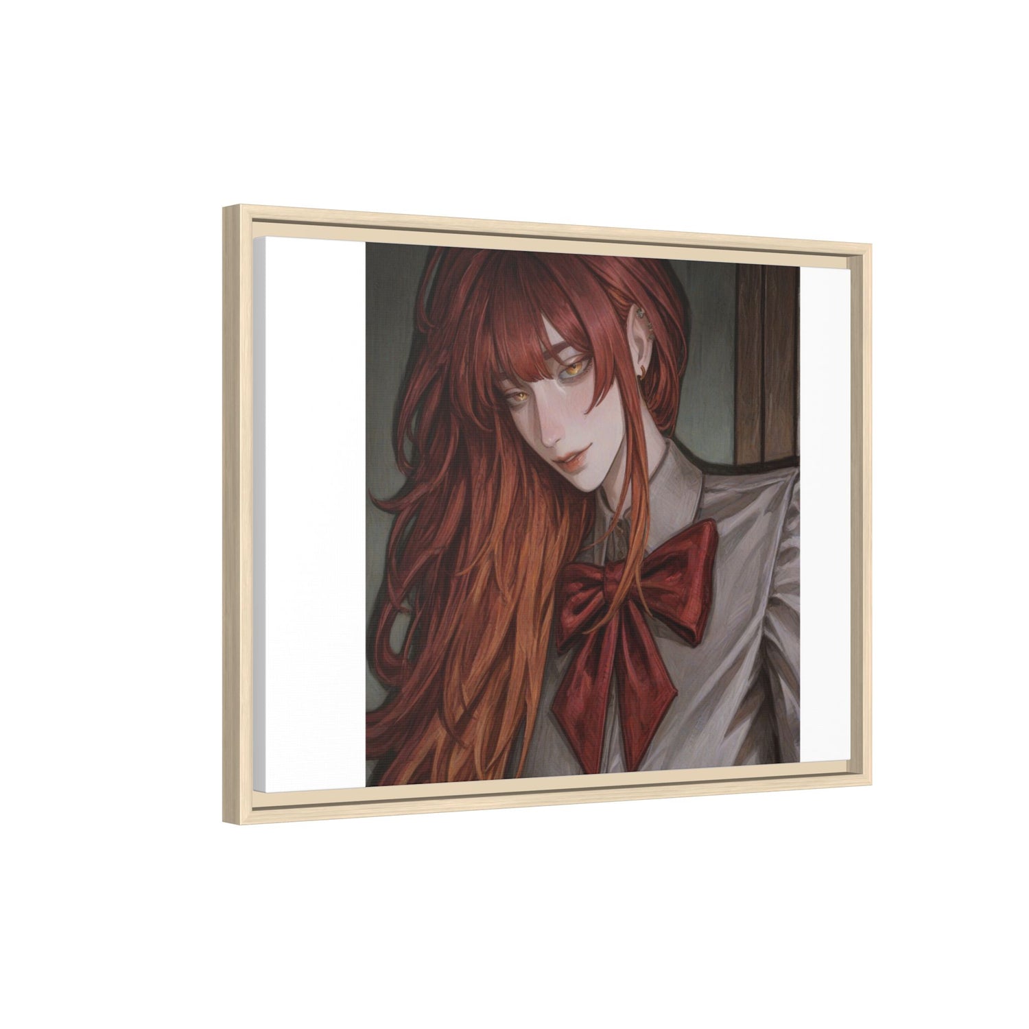 Framed Matte Canvas Print — Moody Red-Headed Anime Girl Art