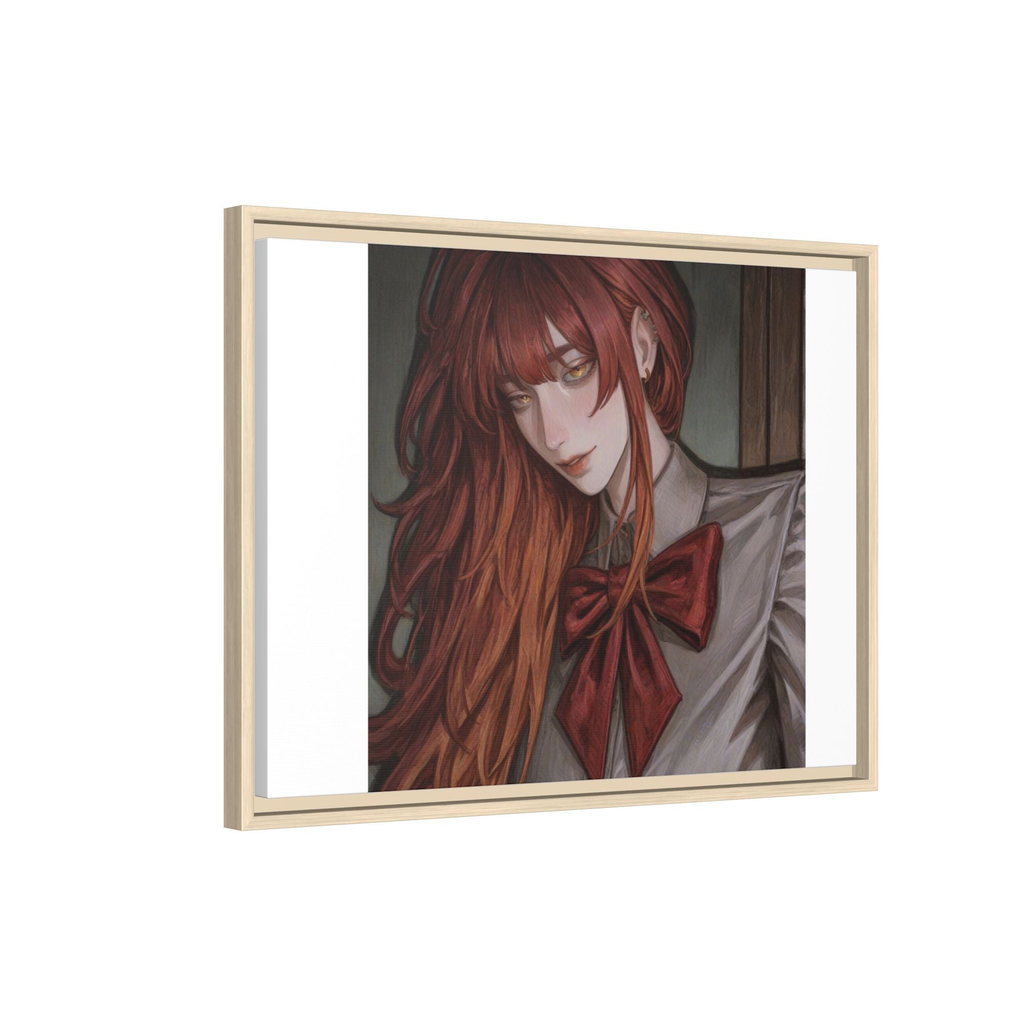 Framed Matte Canvas Print — Moody Red-Headed Anime Girl Art