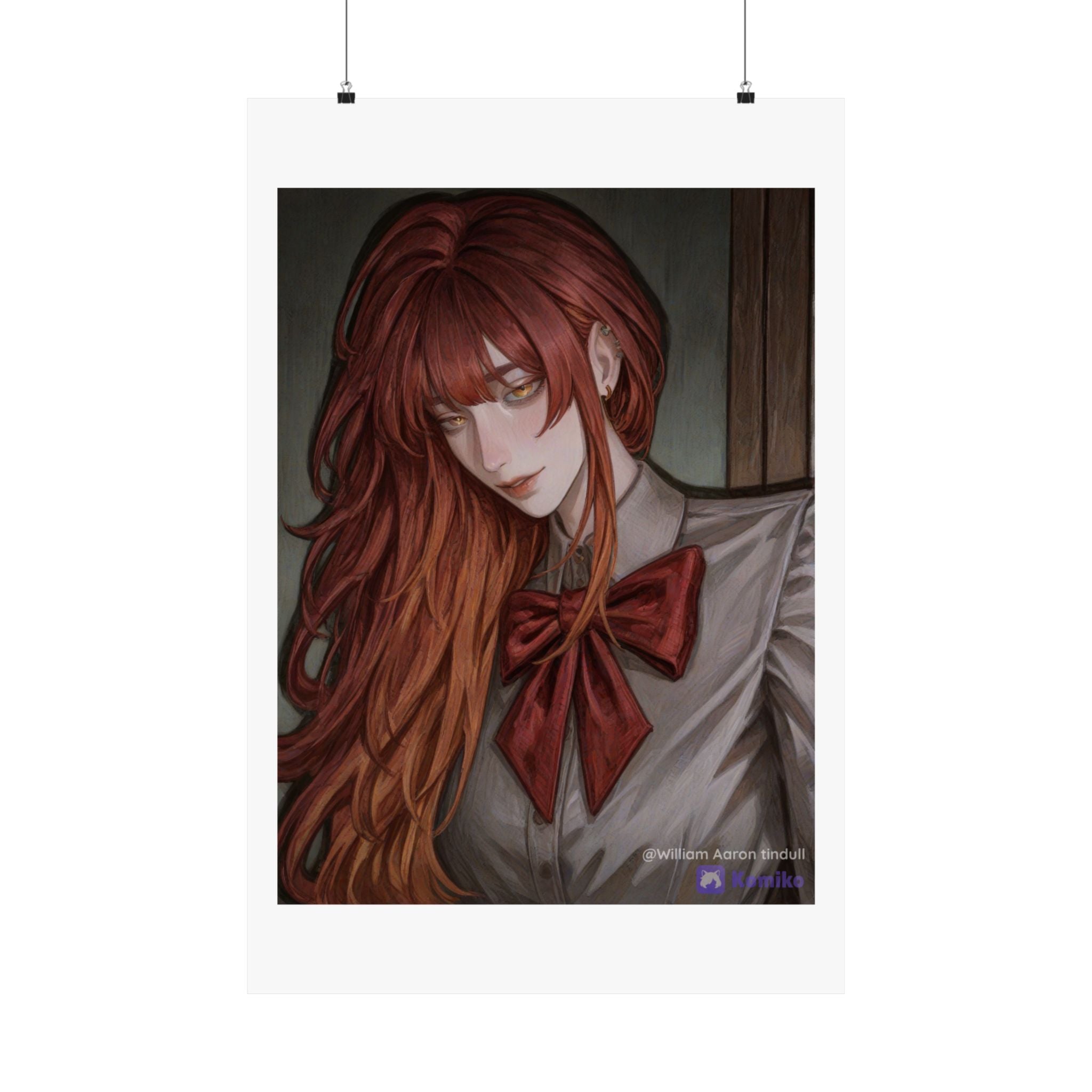 Matte Vertical Poster — Red‑Haired Anime Girl Portrait