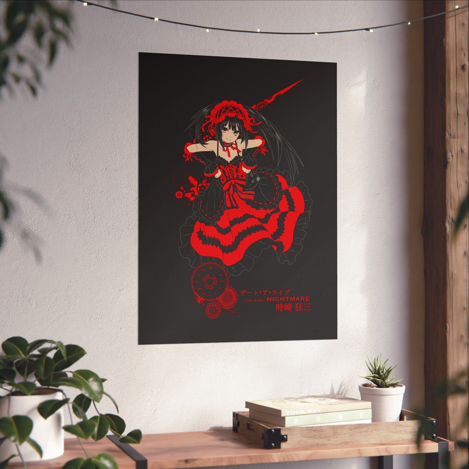 Anime Gothic Poster — Red &amp; Black Kurumi Nightcore Matte Vertical Print