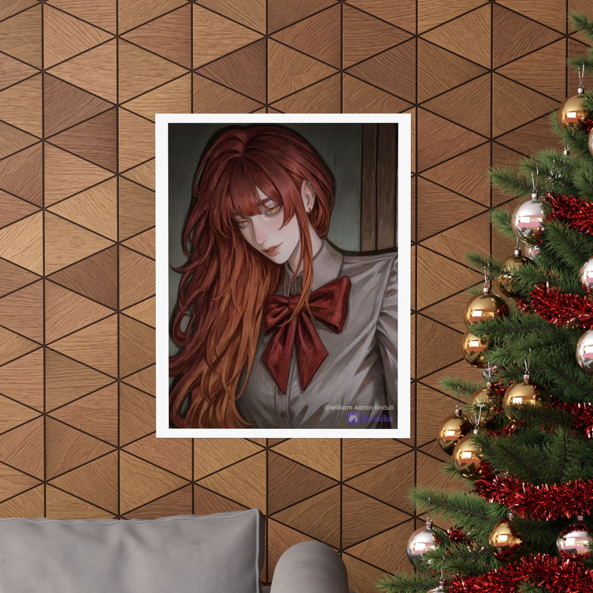 Matte Vertical Poster — Red‑Haired Anime Girl Portrait