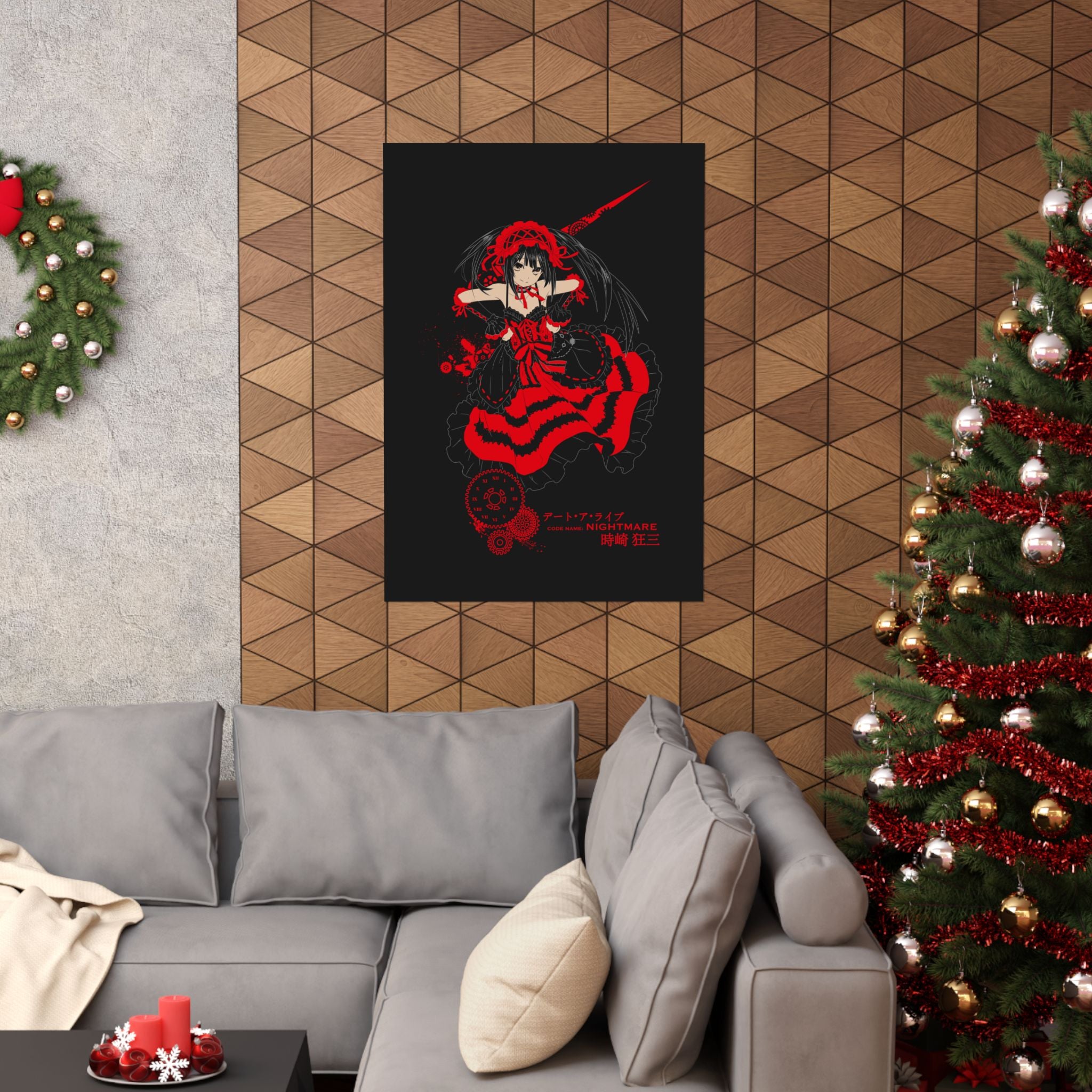 Anime Gothic Poster — Red &amp; Black Kurumi Nightcore Matte Vertical Print