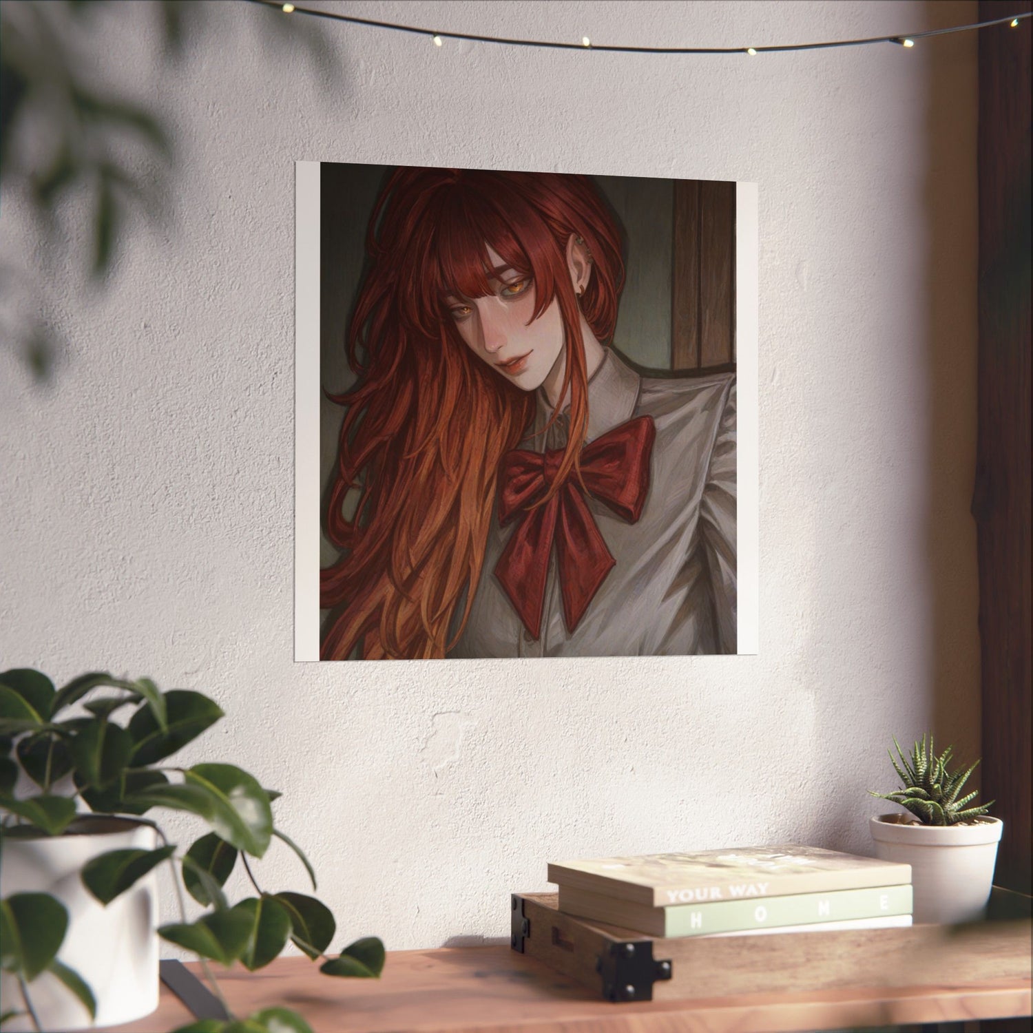 Matte Vertical Poster — Red‑Haired Anime Girl Portrait