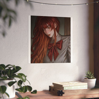 Matte Vertical Poster — Red‑Haired Anime Girl Portrait
