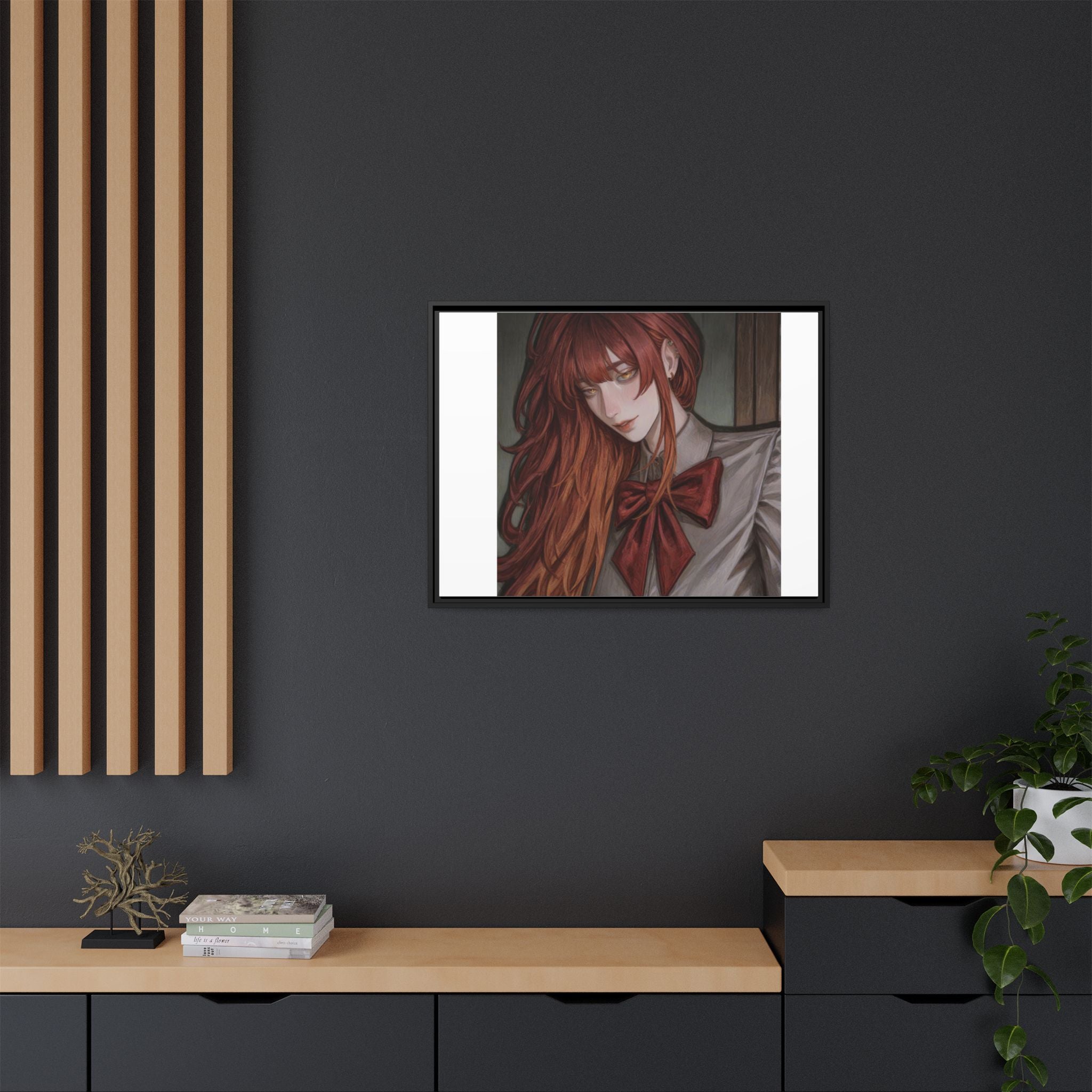 Framed Matte Canvas Print — Moody Red-Headed Anime Girl Art