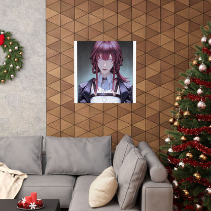 Anime Portrait Poster — Moody Red‑Haired Character Matte Vertical Art Print