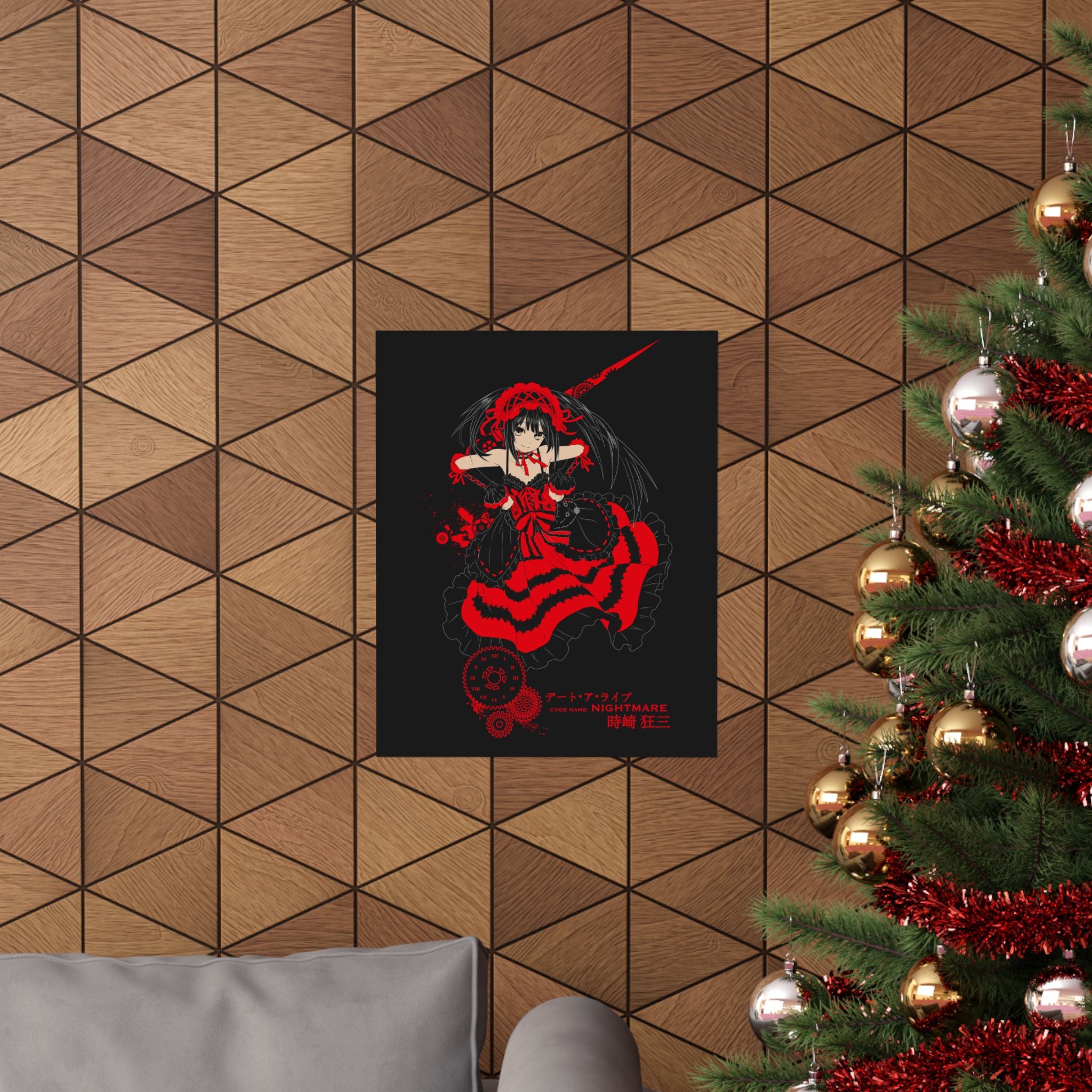 Anime Gothic Poster — Red &amp; Black Kurumi Nightcore Matte Vertical Print