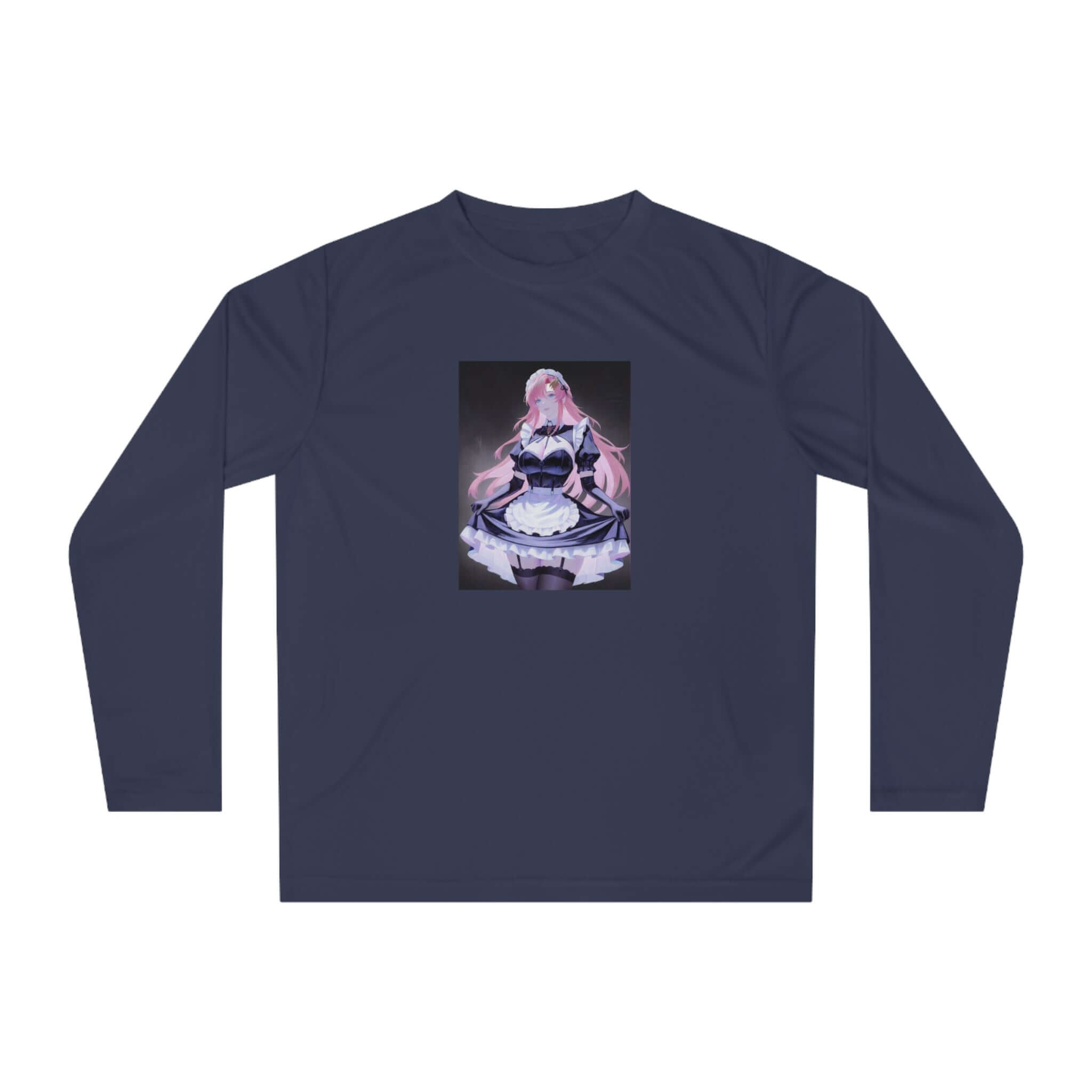 Anime Maid Art Long Sleeve Shirt — Pink-haired Fantasy Maid Graphic
