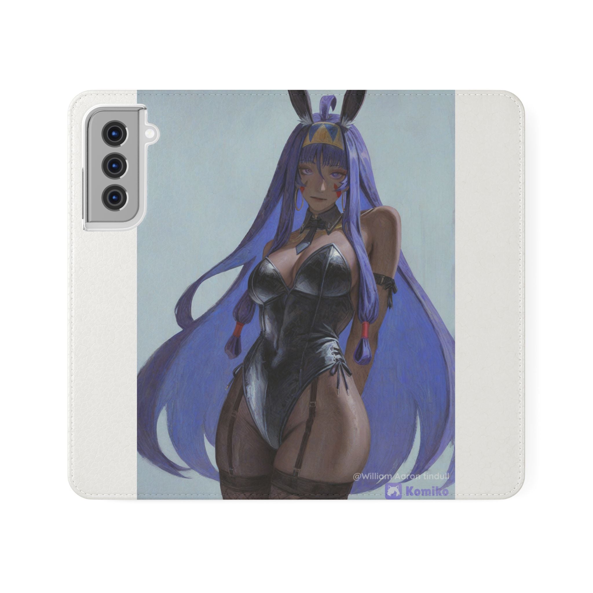 Anime Bunny Girl Flip Case - Purple Long-Haired Character Phone Wallet