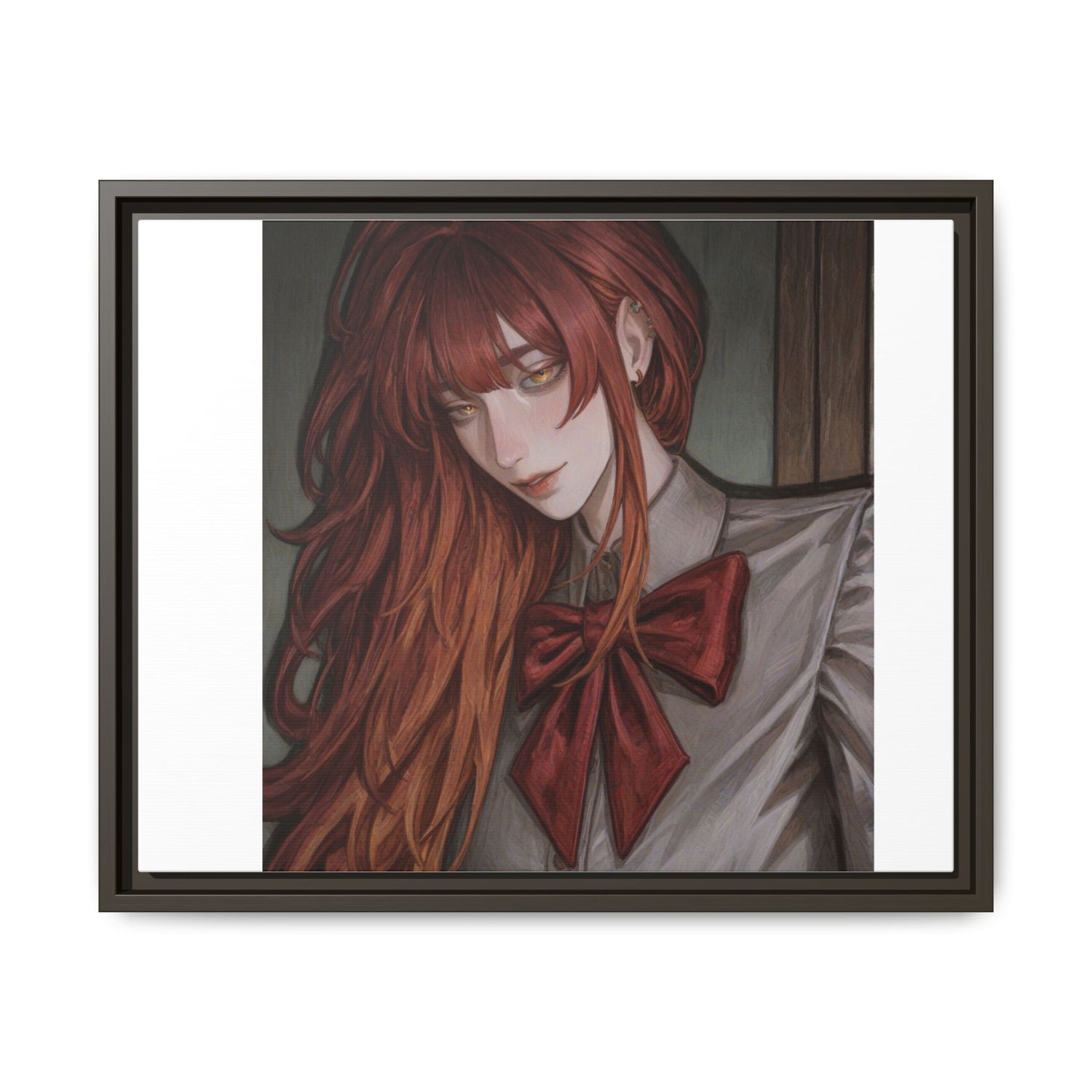 Framed Matte Canvas Print — Moody Red-Headed Anime Girl Art