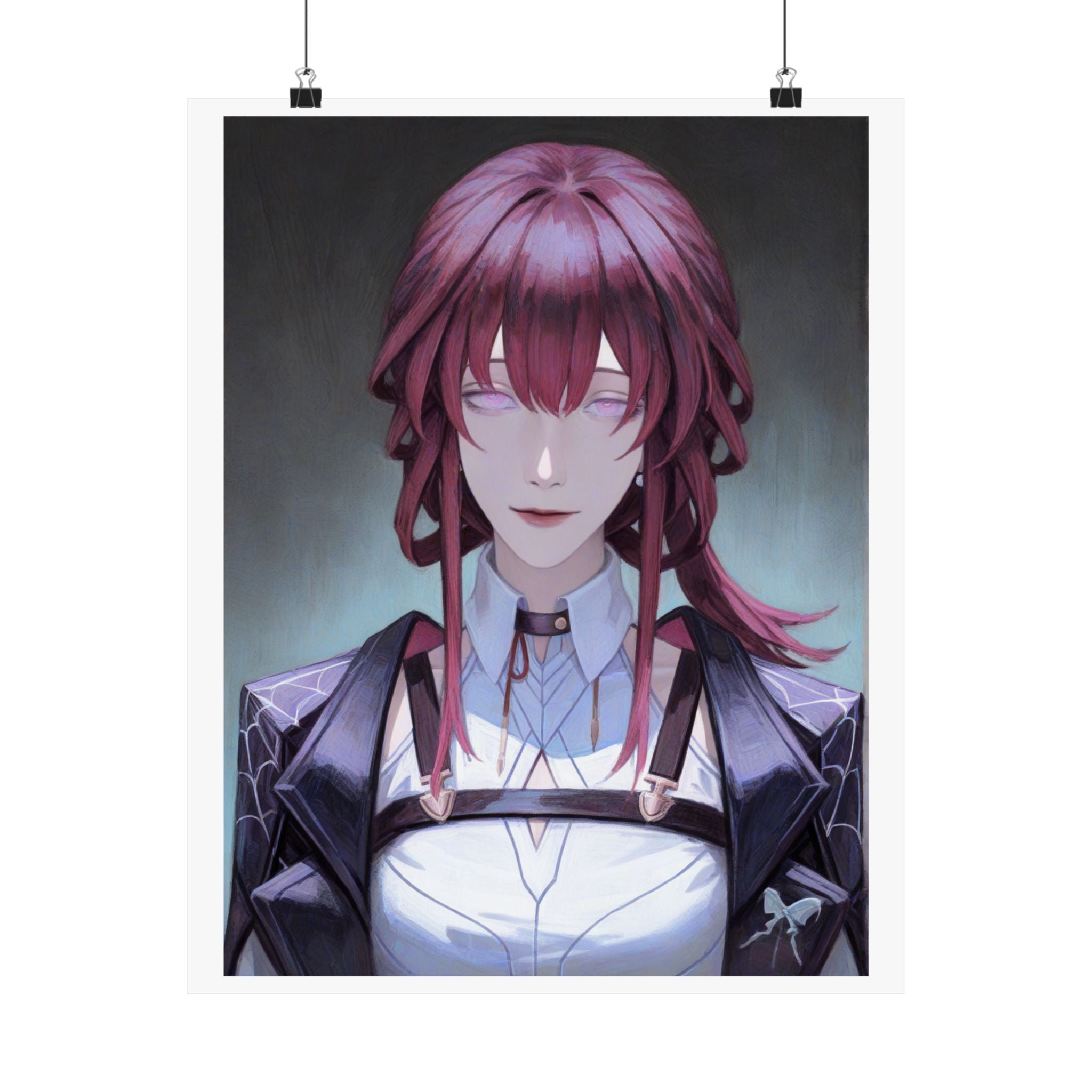 Anime Portrait Poster — Moody Red‑Haired Character Matte Vertical Art Print