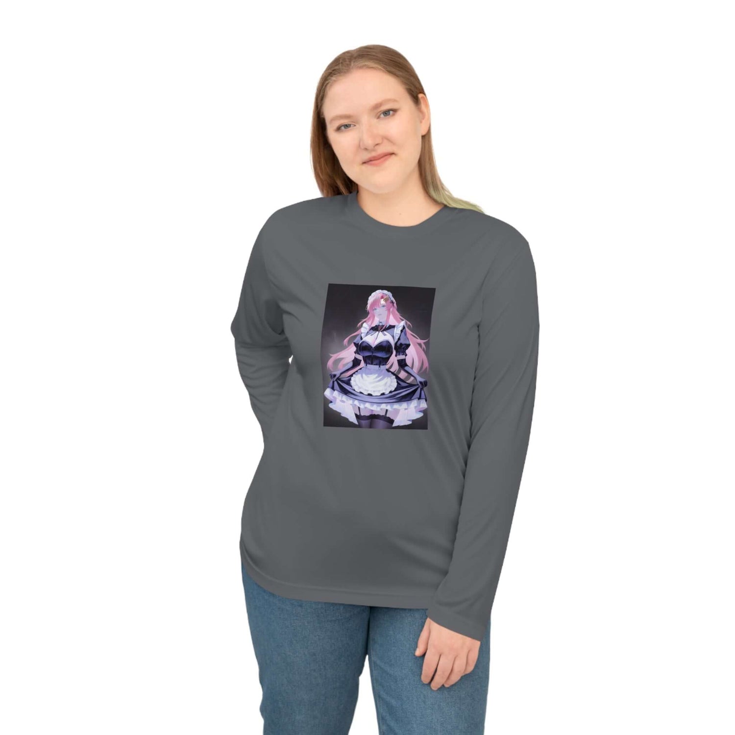 Anime Maid Art Long Sleeve Shirt — Pink-haired Fantasy Maid Graphic