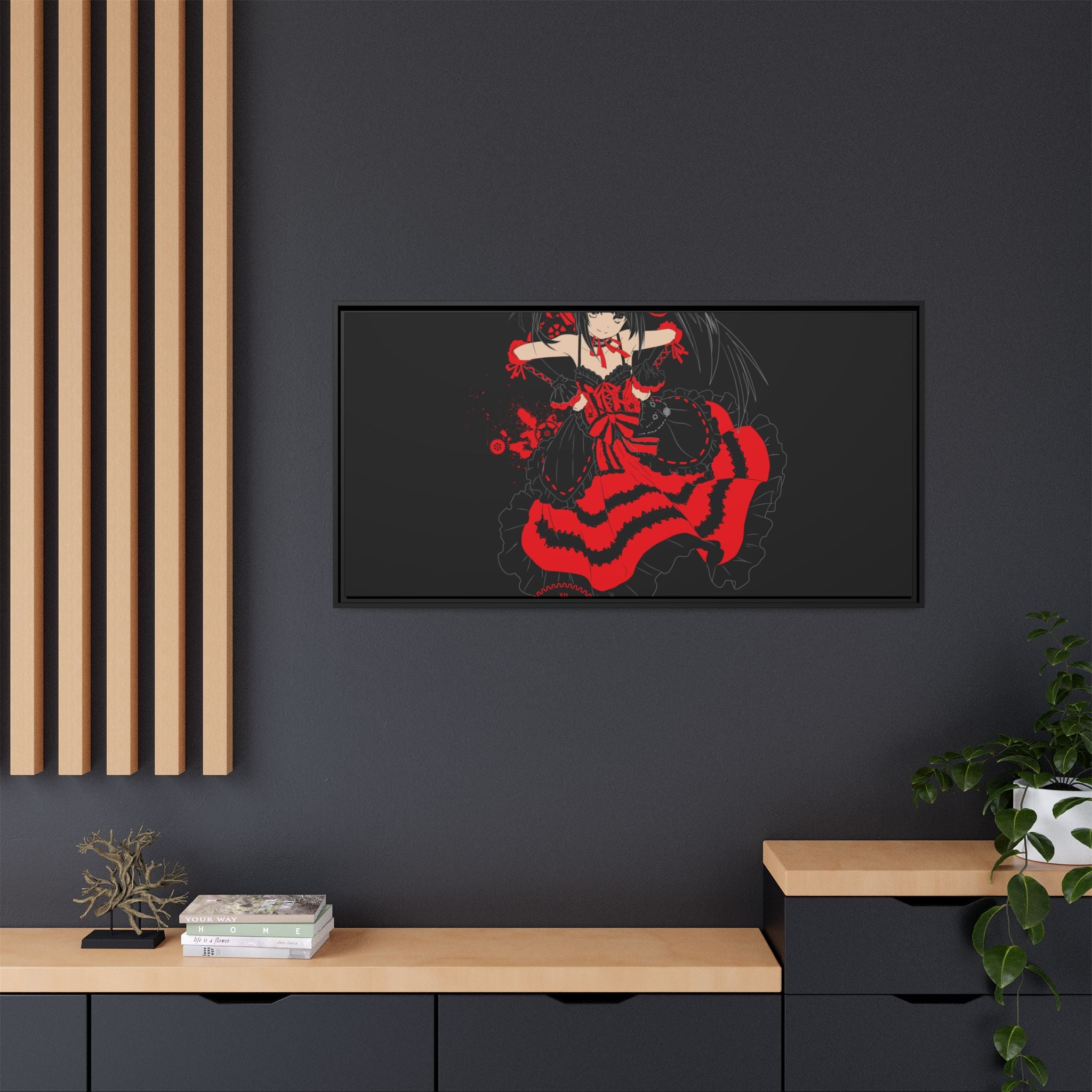 Anime Warrior Red Black Matte Canvas Print — Framed Wall Art