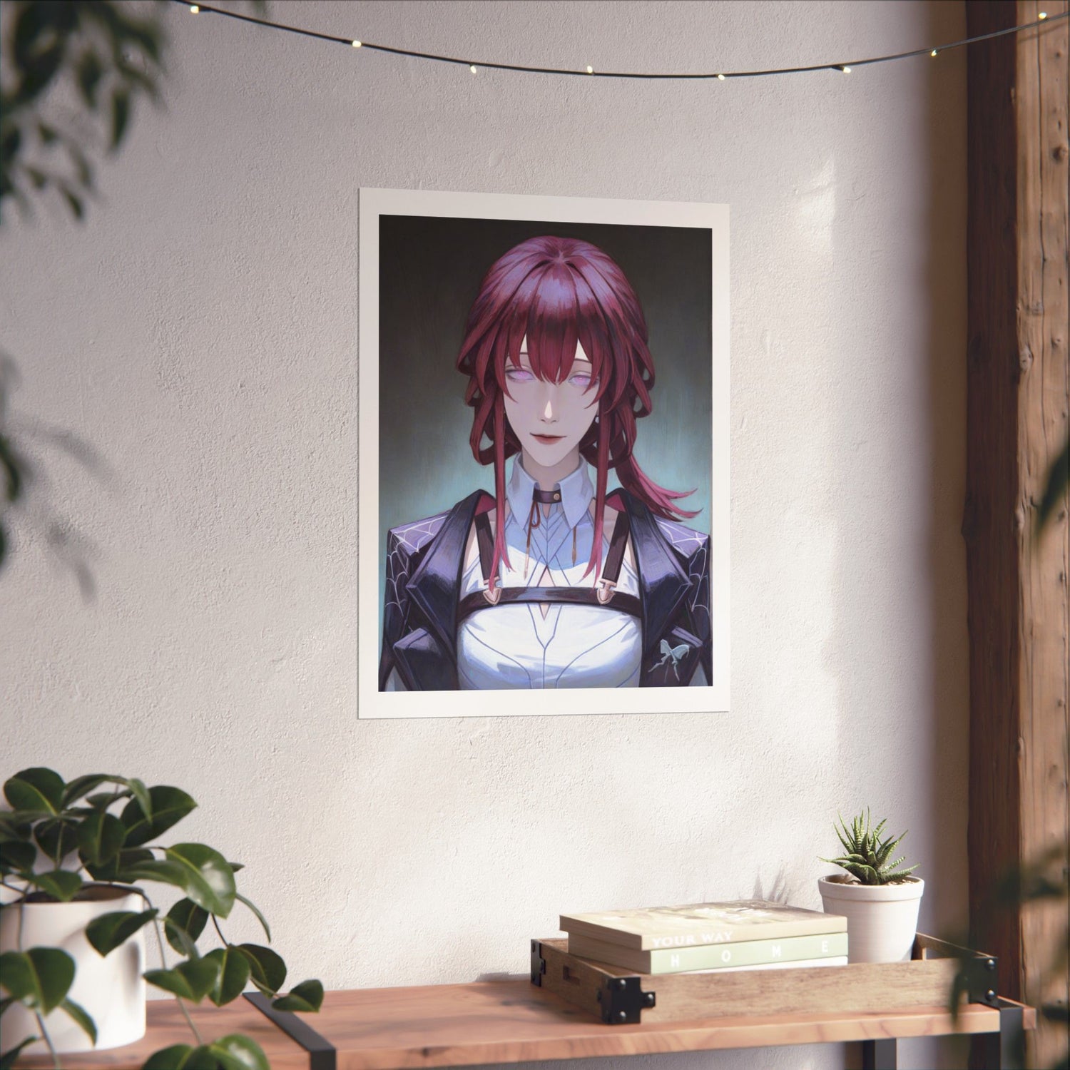Anime Portrait Poster — Moody Red‑Haired Character Matte Vertical Art Print