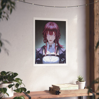 Anime Portrait Poster — Moody Red‑Haired Character Matte Vertical Art Print