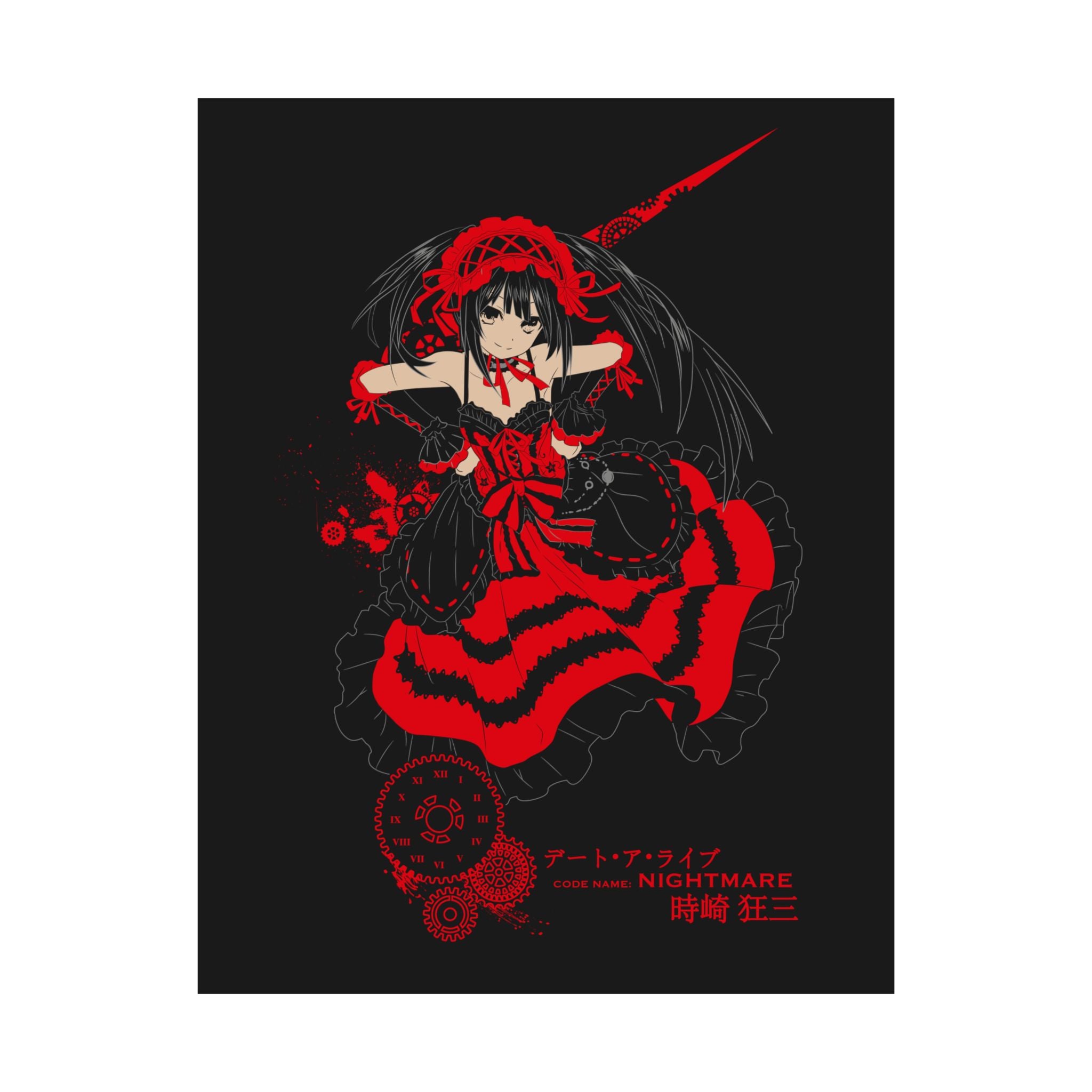 Anime Gothic Poster — Red &amp; Black Kurumi Nightcore Matte Vertical Print