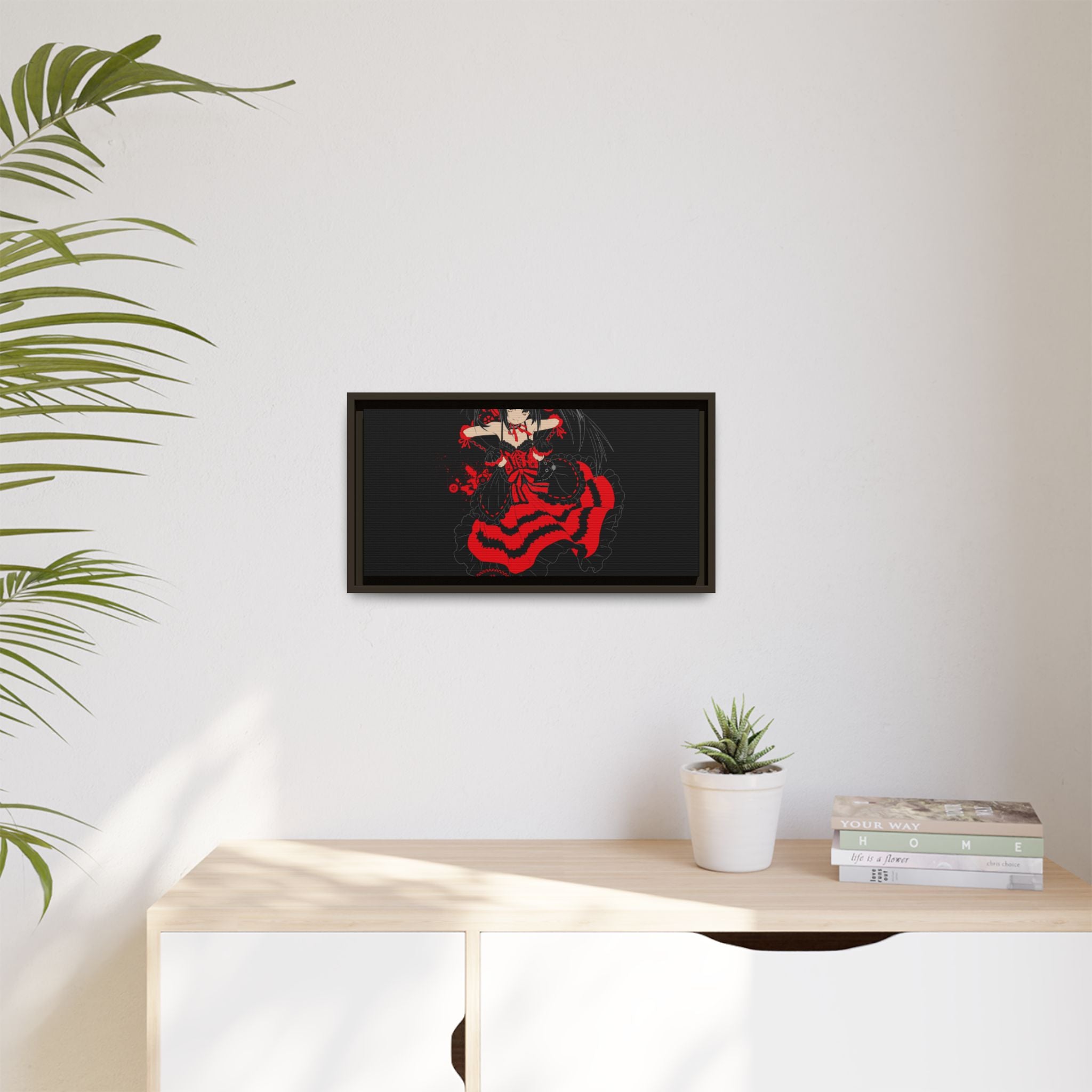 Anime Warrior Red Black Matte Canvas Print — Framed Wall Art