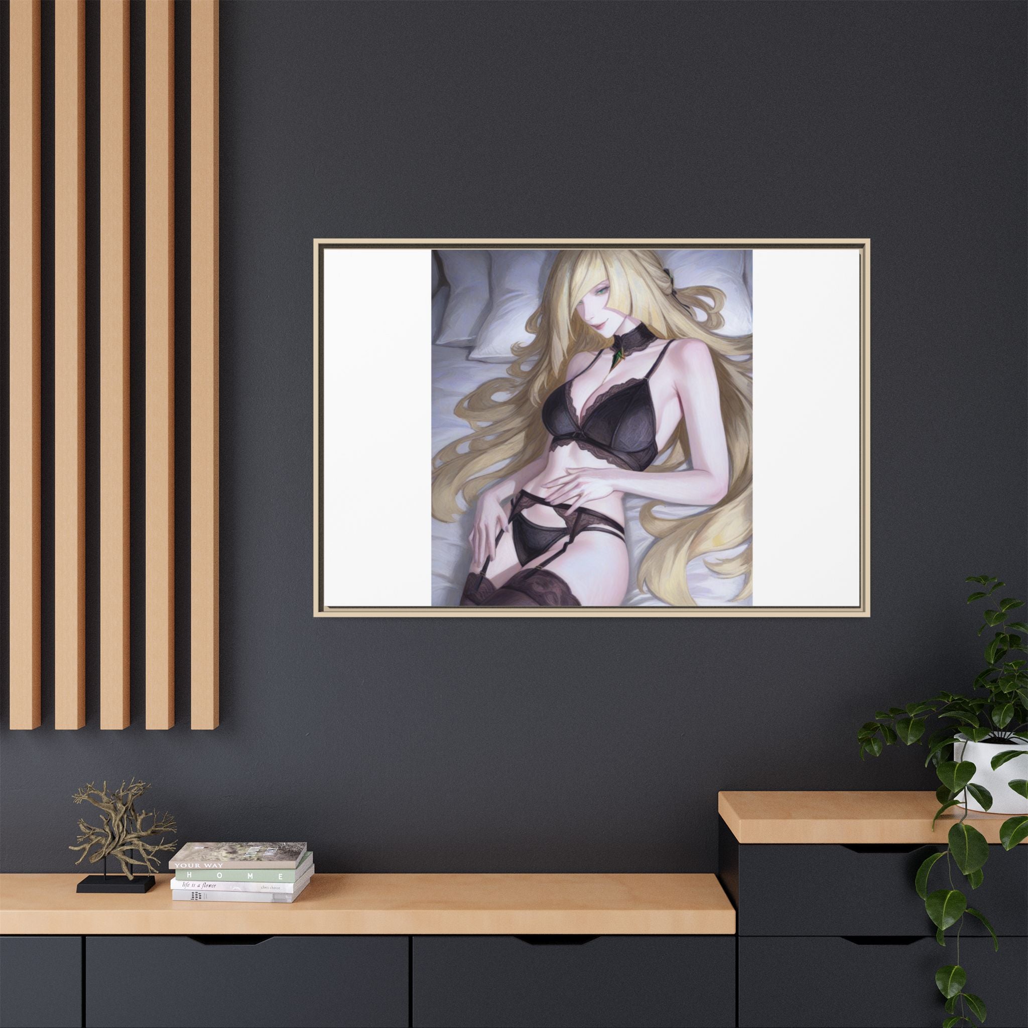 Framed Matte Canvas Print — Sleepy Blonde Anime Pinup