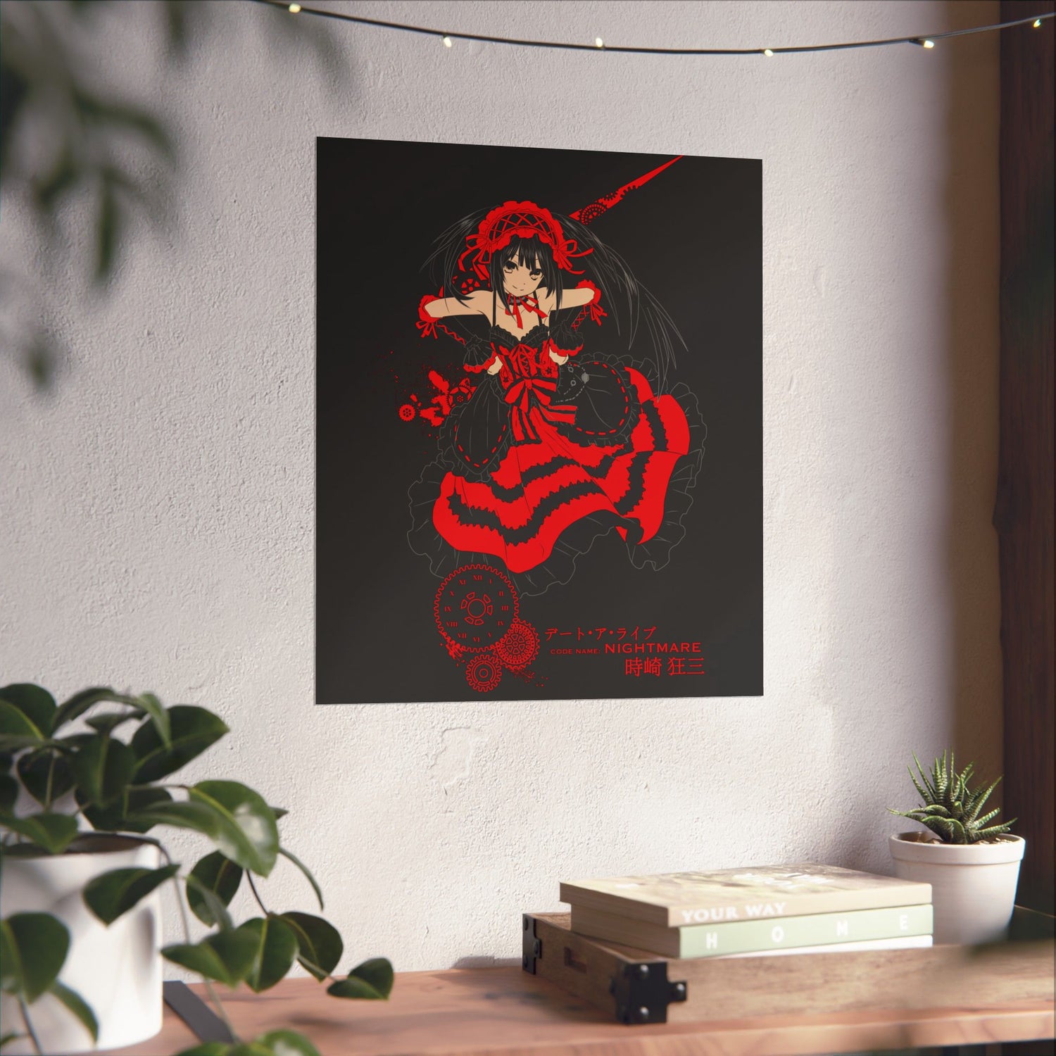 Anime Gothic Poster — Red &amp; Black Kurumi Nightcore Matte Vertical Print