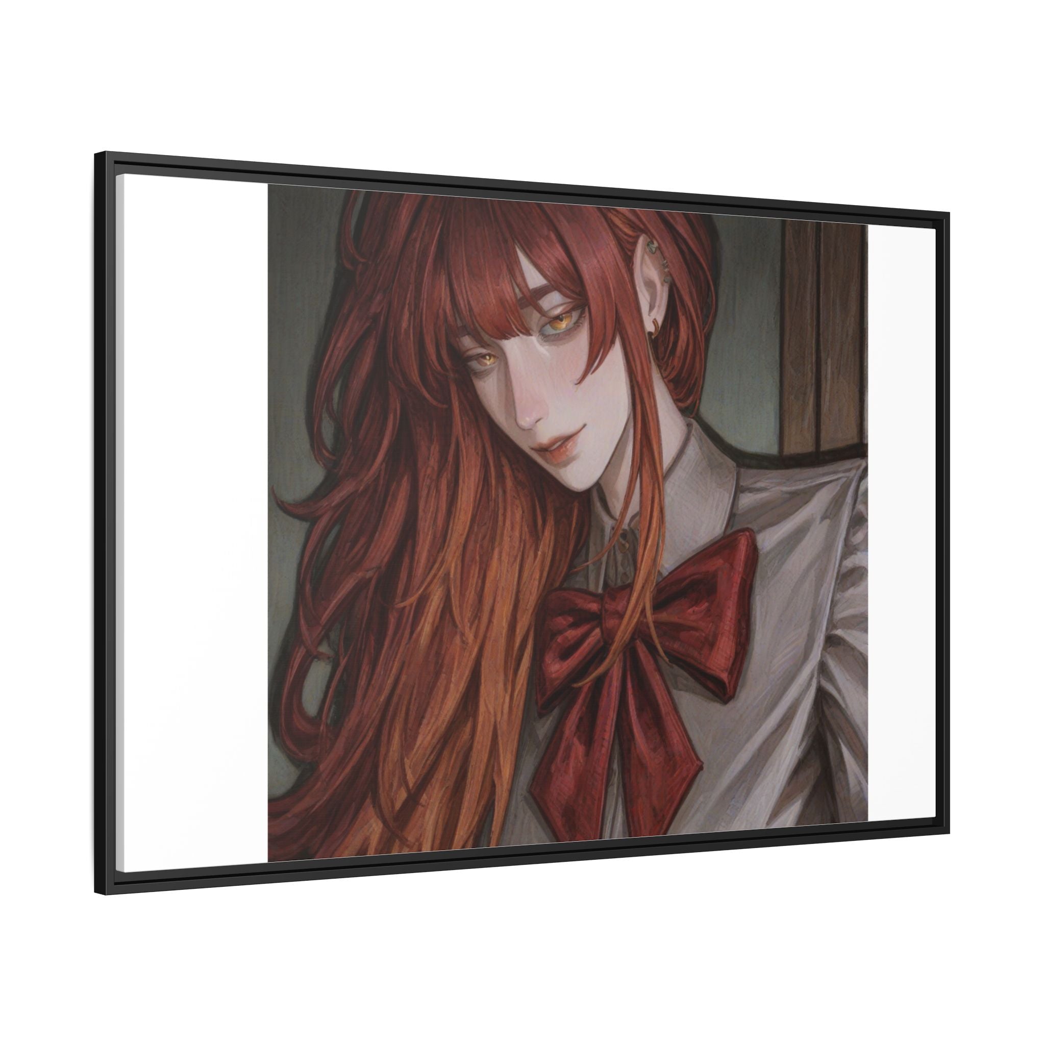 Framed Matte Canvas Print — Moody Red-Headed Anime Girl Art