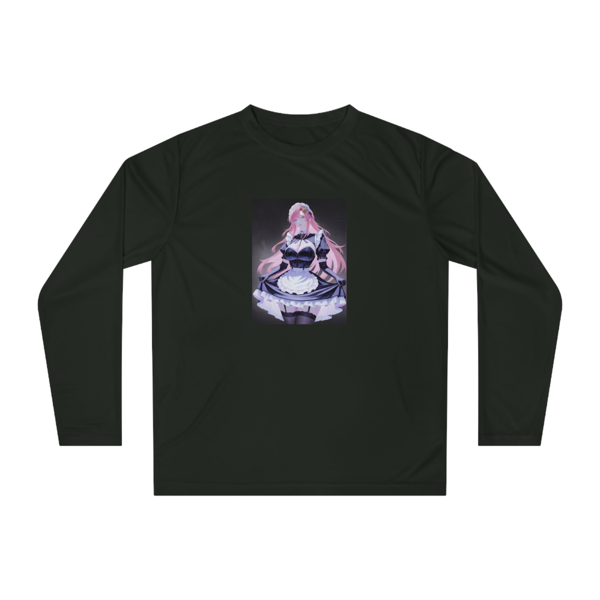 Anime Maid Art Long Sleeve Shirt — Pink-haired Fantasy Maid Graphic