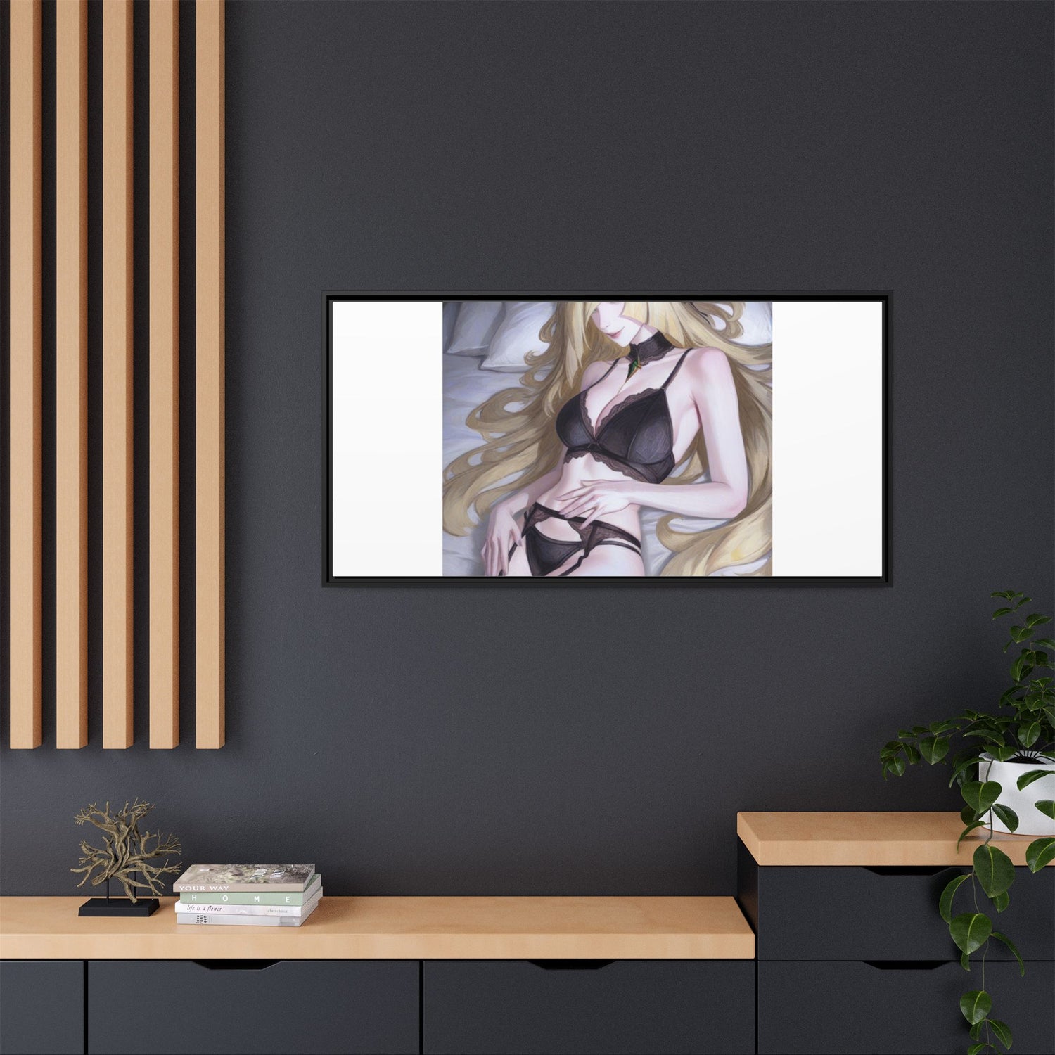 Framed Matte Canvas Print — Sleepy Blonde Anime Pinup