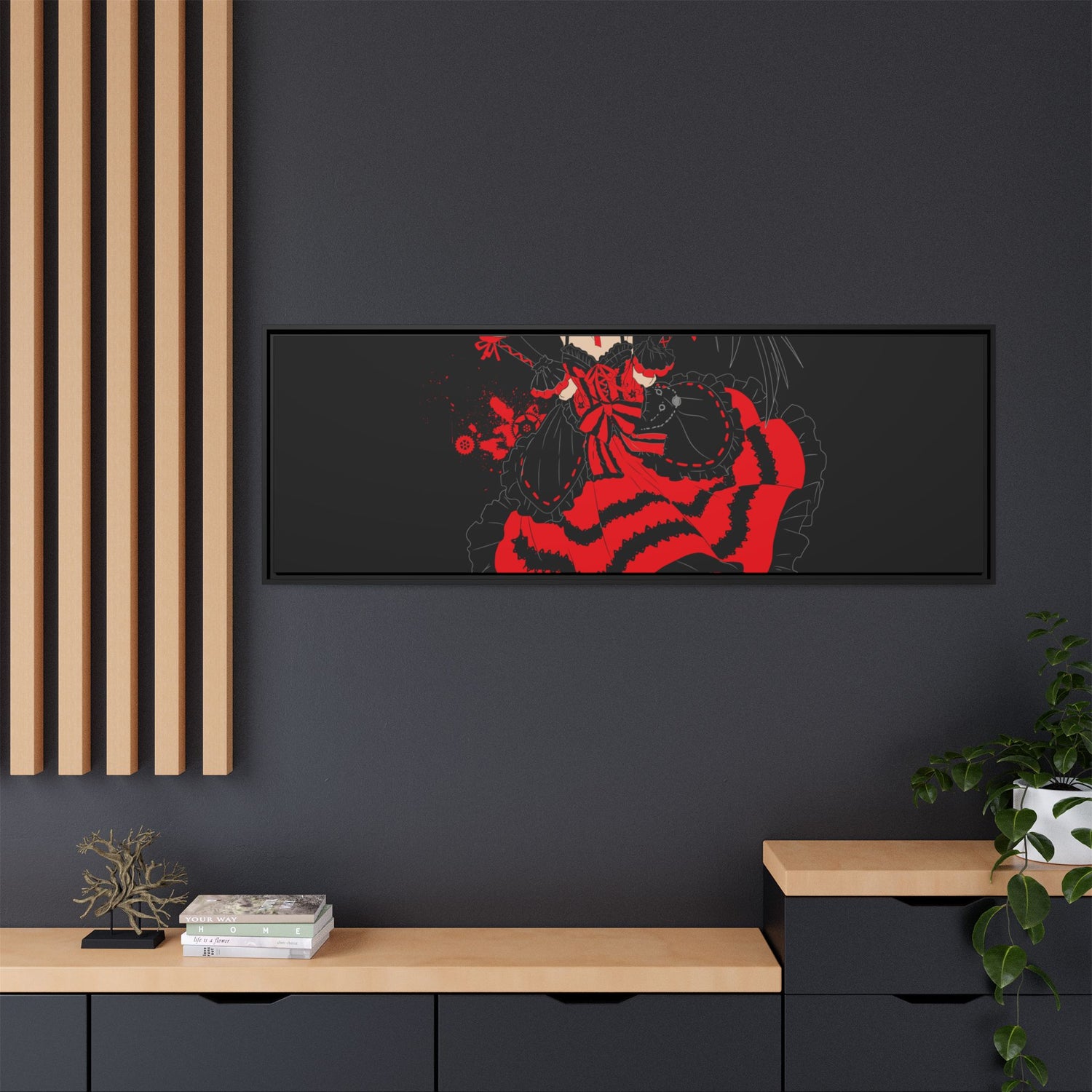 Anime Warrior Red Black Matte Canvas Print — Framed Wall Art