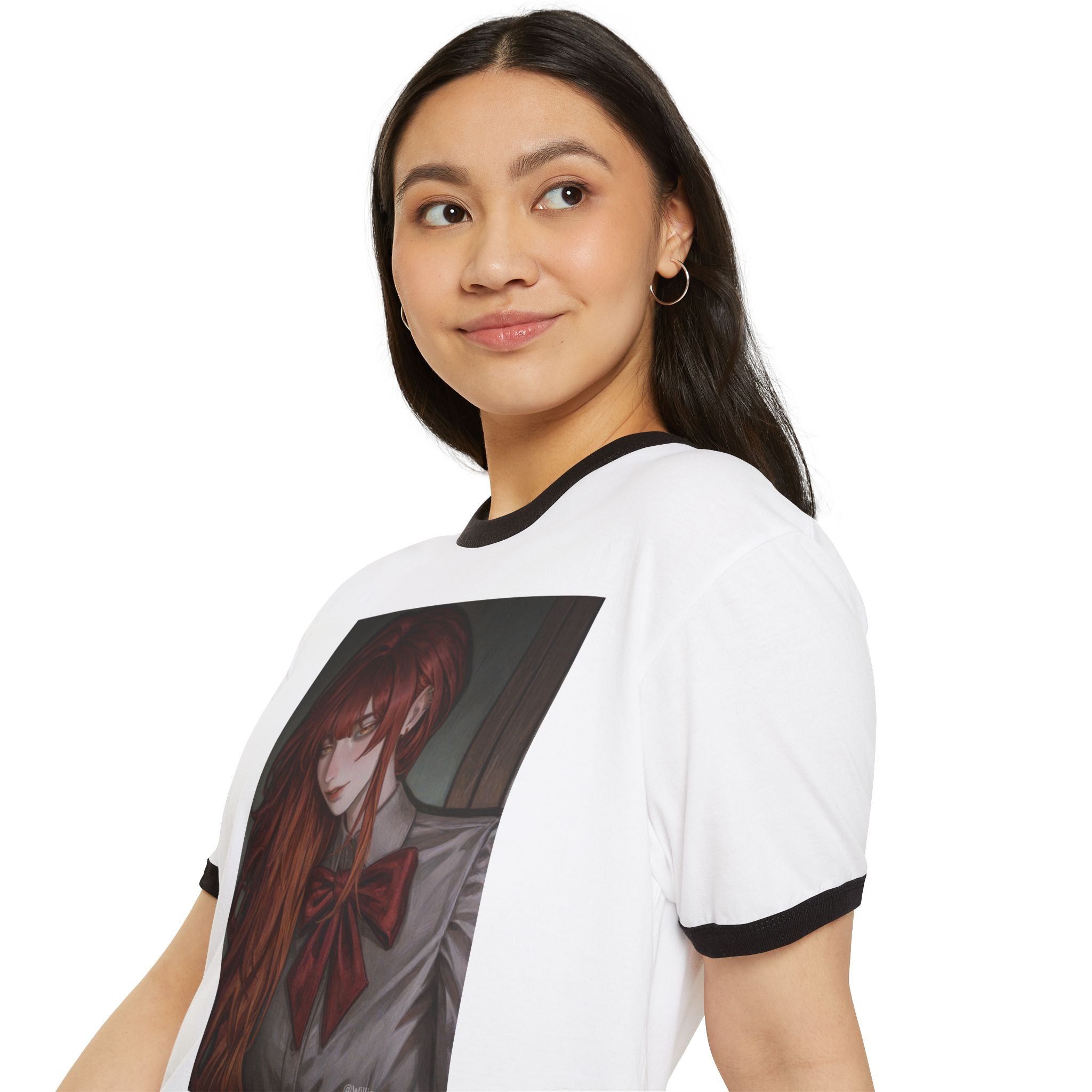 Anime Redhead Girl Portrait Ringer Tee