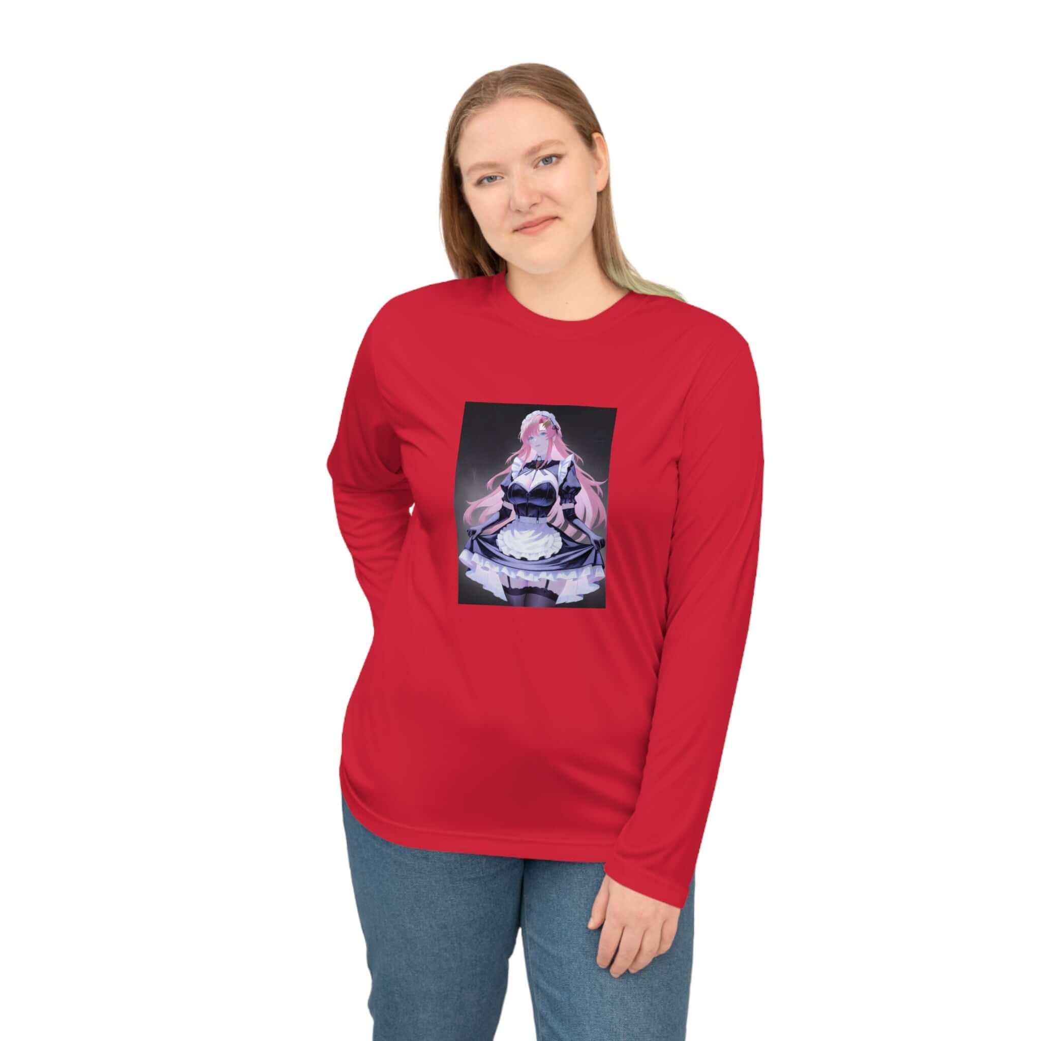 Anime Maid Art Long Sleeve Shirt — Pink-haired Fantasy Maid Graphic
