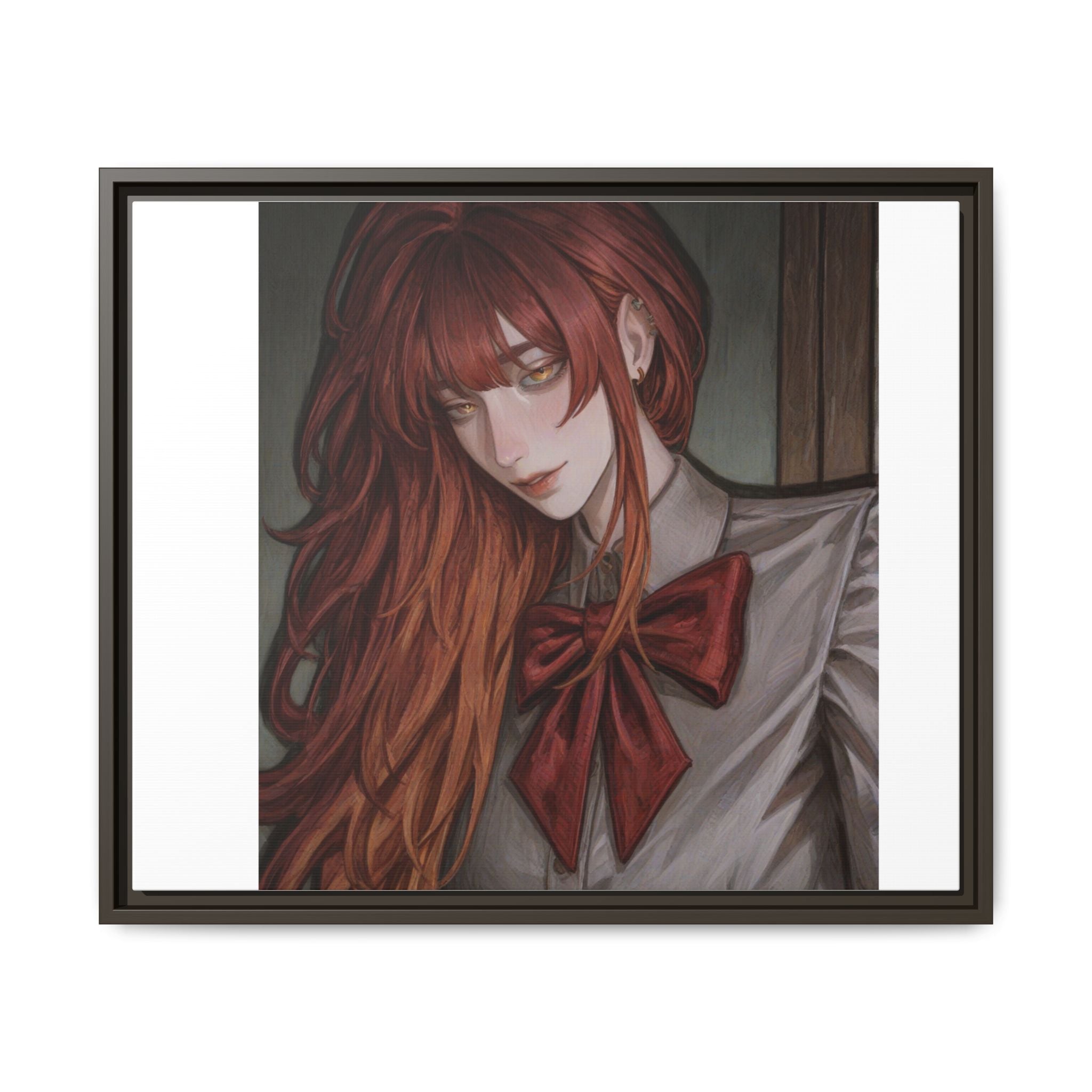 Framed Matte Canvas Print — Moody Red-Headed Anime Girl Art