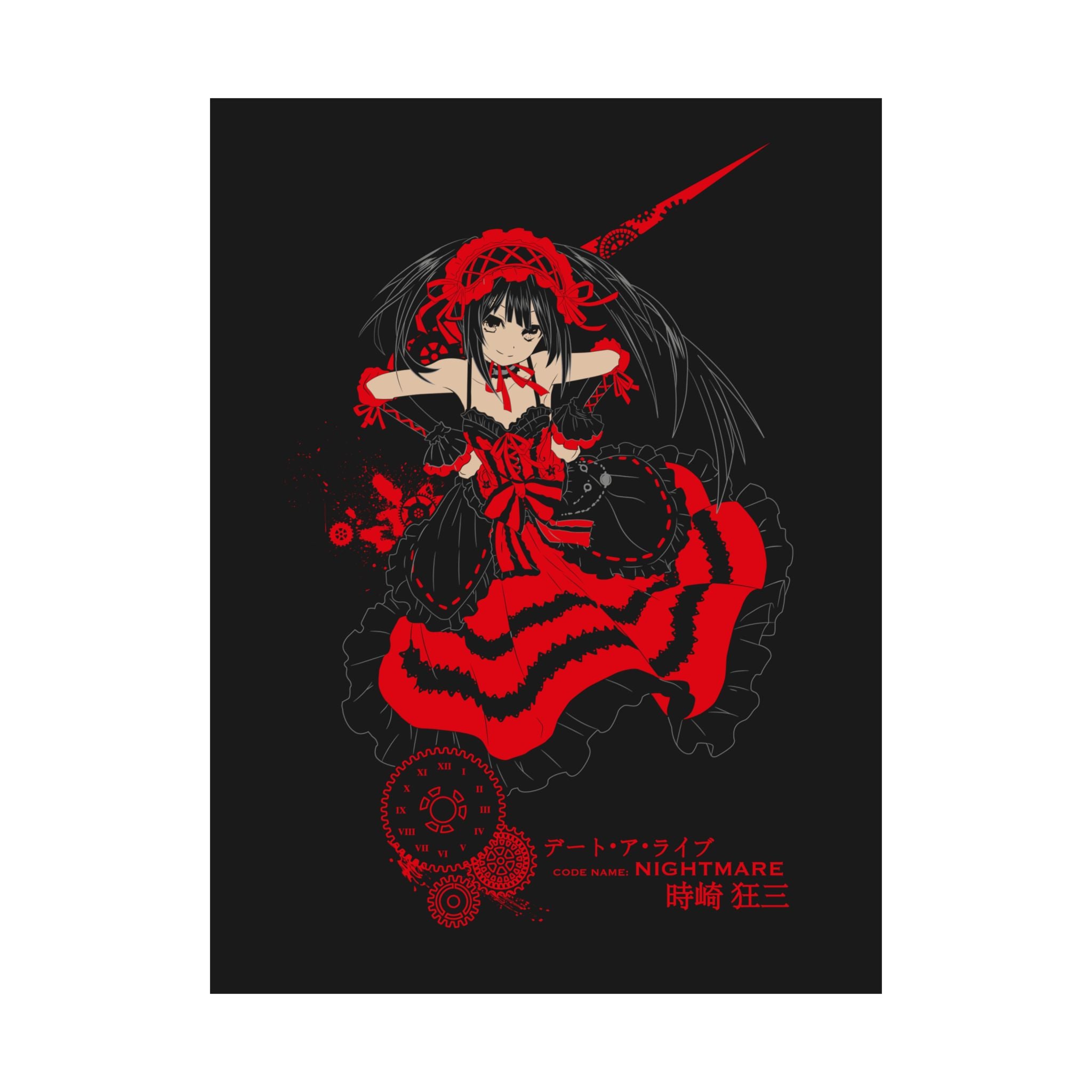 Anime Gothic Poster — Red &amp; Black Kurumi Nightcore Matte Vertical Print