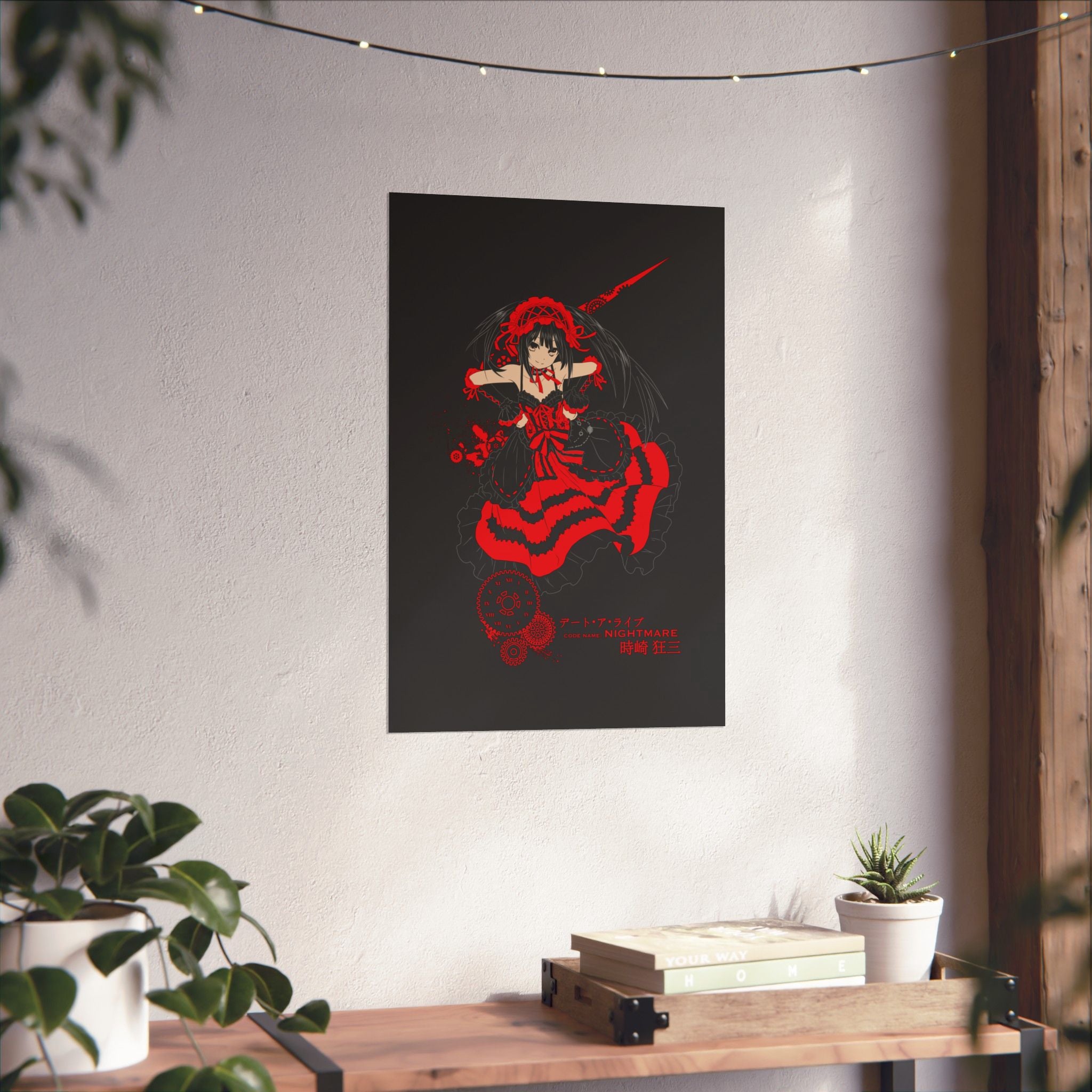 Anime Gothic Poster — Red &amp; Black Kurumi Nightcore Matte Vertical Print