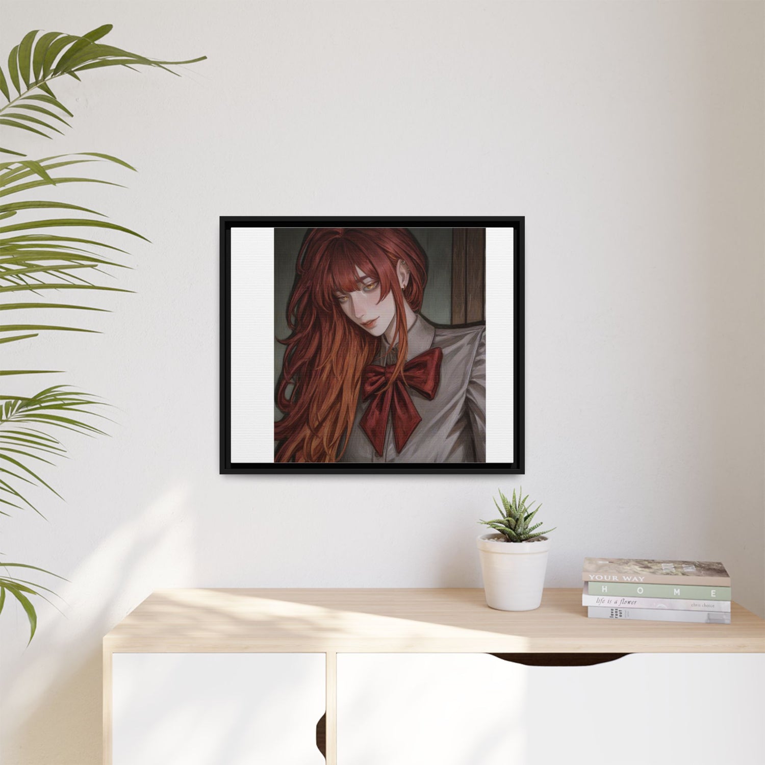 Framed Matte Canvas Print — Moody Red-Headed Anime Girl Art